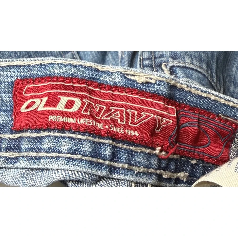 Vintage Old Navy Girls Size 16 Wide Leg Cargo Jeans Blue Denim Y2K Baggy Utility